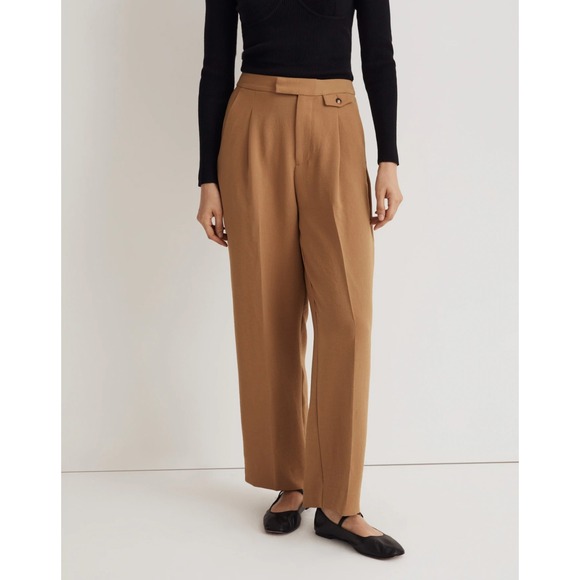 Madewell The High-Rise Rosedale Straight Pant Pleated Toffee Brown Trousers 00 - Picture 1 of 12